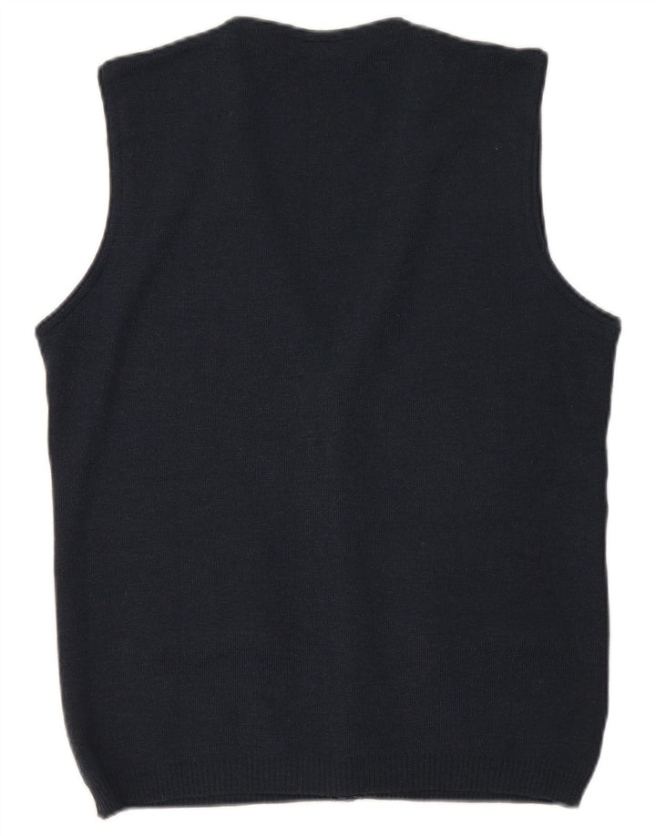 Bernardini Mens Sleeveless Cardigan Sweater Small Navy Blue Geometric Wool