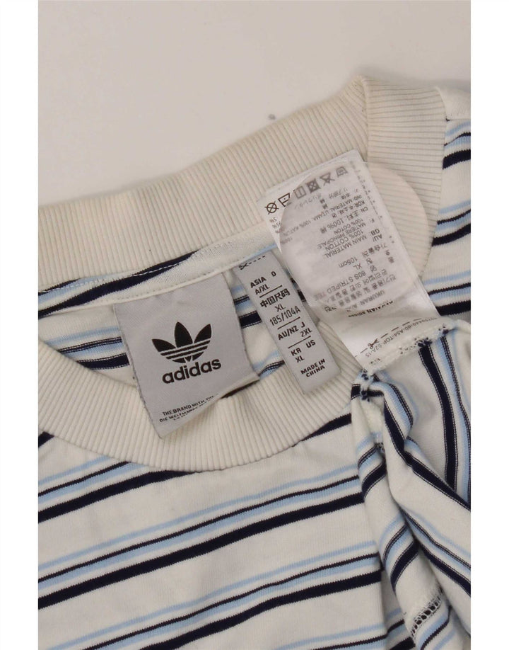 Adidas Mens T-Shirt Top XL White Striped Cotton
