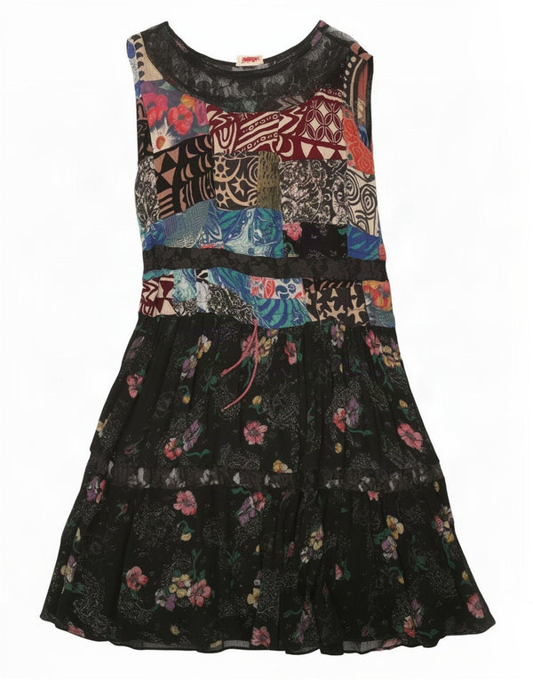 Vintage Womens Sleeveless Tiered Dress UK 12 Medium Black