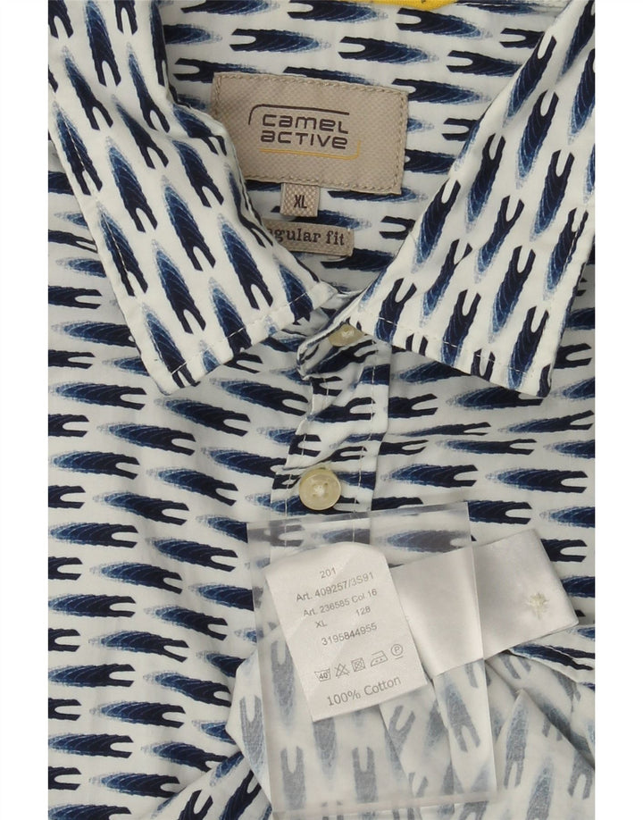 Camel Active Mens Regular Fit Short Sleeve Shirt XL Blue Geometric Cotton
