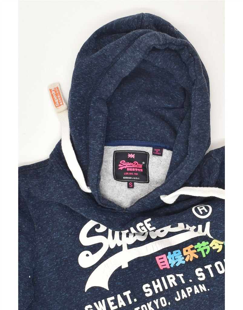 SUPERDRY Womens Graphic Hoodie Jumper UK 10 Small Navy Blue Flecked Cotton | Vintage Superdry | Thrift | Second-Hand Superdry | Used Clothing | Messina Hembry 