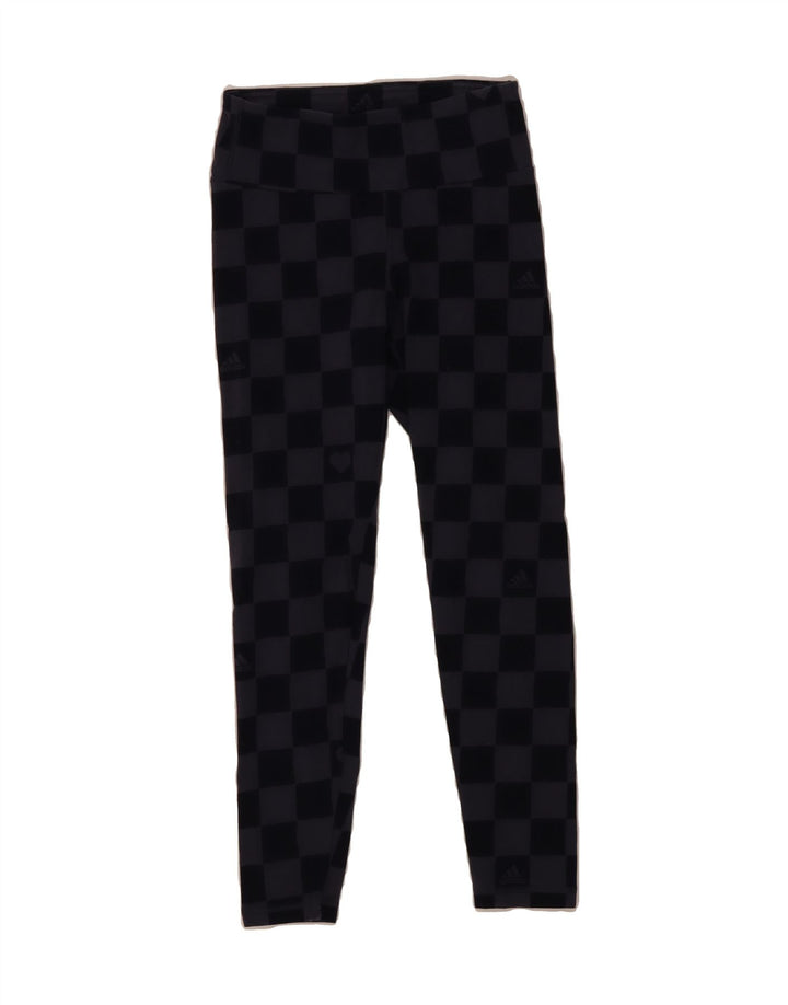 ADIDAS Womens Leggings UK 12/14 Medium  Navy Blue Check Cotton Vintage Adidas and Second-Hand Adidas from Messina Hembry 