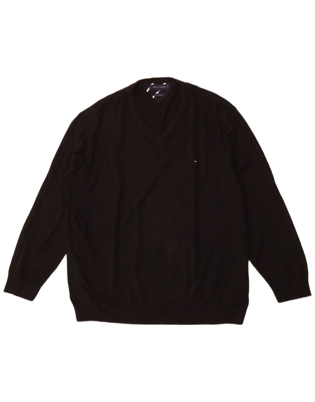 TOMMY HILFIGER Mens V-Neck Jumper Sweater 4XL Black Cotton
