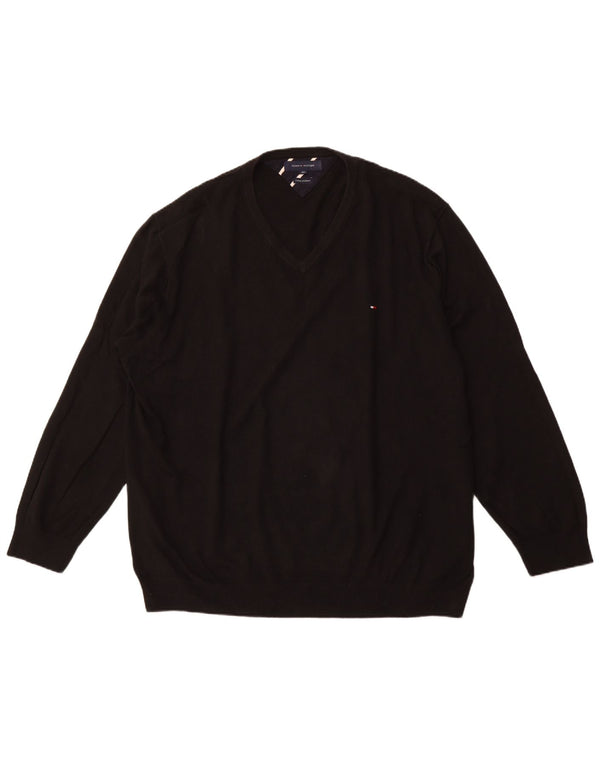 TOMMY HILFIGER Mens V-Neck Jumper Sweater 4XL Black Cotton