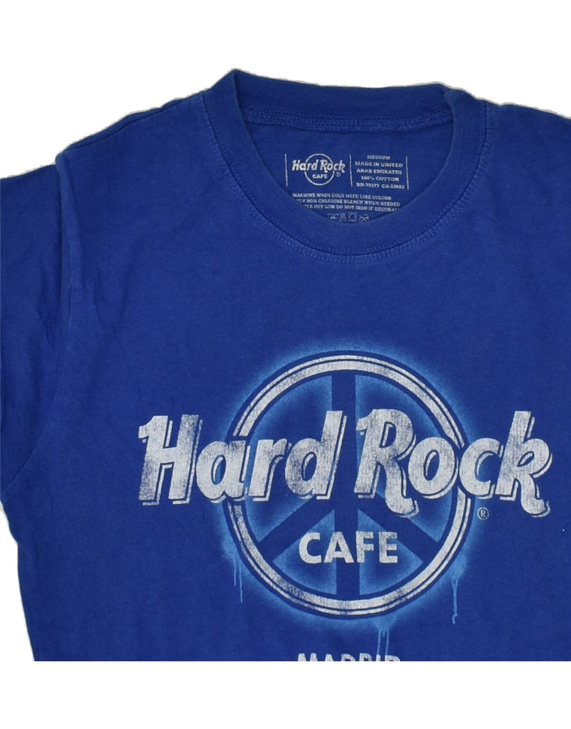 HARD ROCK CAFE Womens Madrid Graphic T-Shirt Top UK 12 Medium Blue Cotton | Vintage Hard Rock Cafe | Thrift | Second-Hand Hard Rock Cafe | Used Clothing | Messina Hembry 