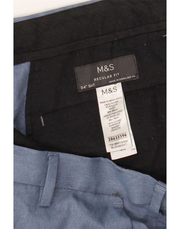 Marks & Spencer Mens Regular Fit Chino Trousers W34 L29 Blue Polyester