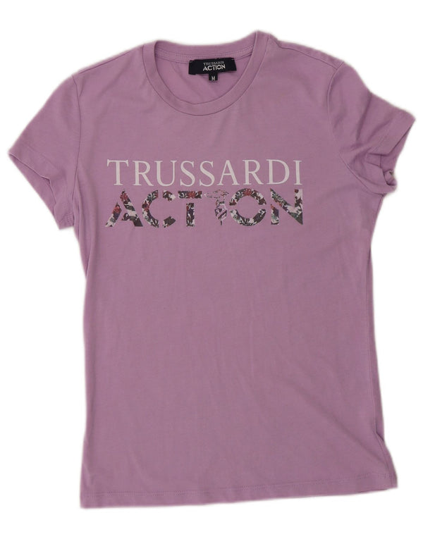 Trussardi Womens Graphic T-Shirt Top UK 12 Medium Purple Polyester
