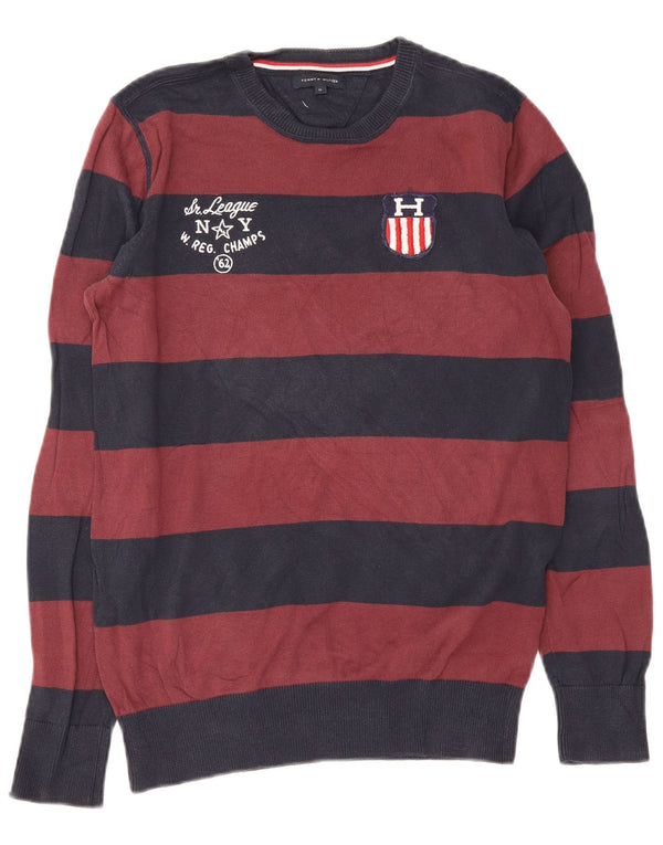 Tommy Hilfiger Boys Crew Neck Jumper Sweater 15-16 Years Burgundy Striped