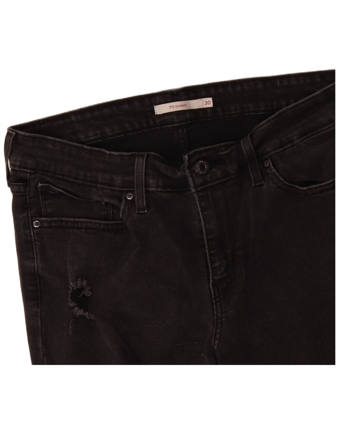 LEVI'S Womens 710 Distressed Skinny Jeans W30 L30 Black Cotton