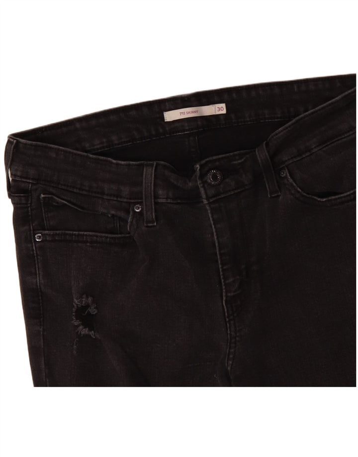LEVI'S Womens 710 Distressed Skinny Jeans W30 L30 Black Cotton