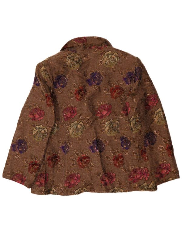 Romano Womens 4 Button Blazer Jacket UK 16 Large Brown Floral Acetate