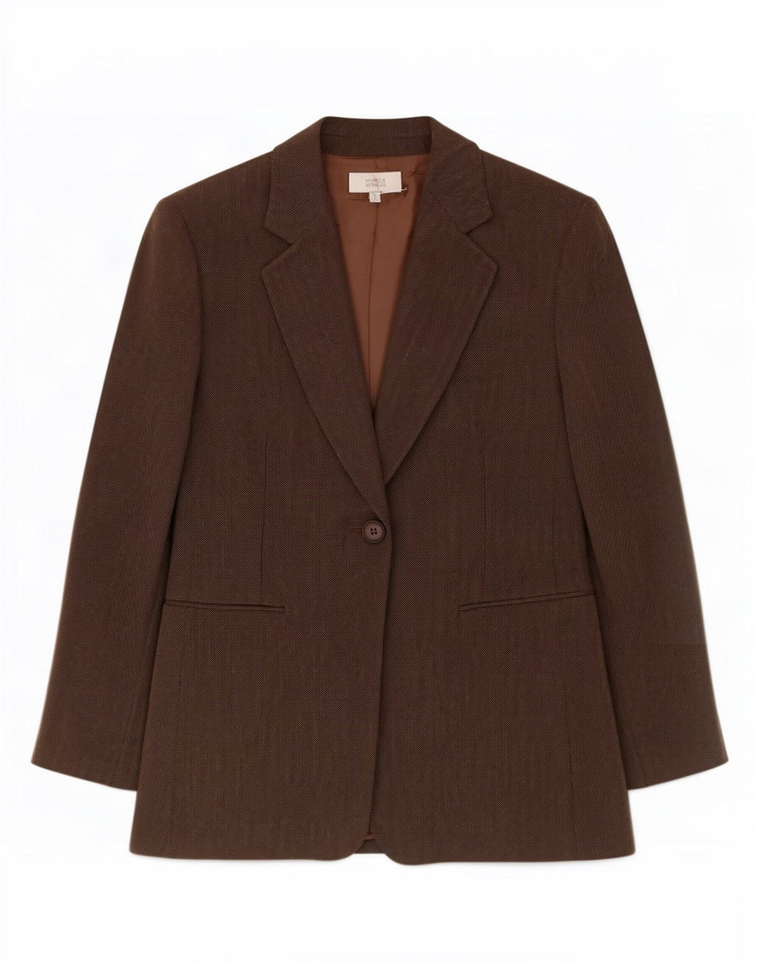 Marks & Spencer Womens 1 Button Blazer Jacket UK 14 Large Brown Viscose