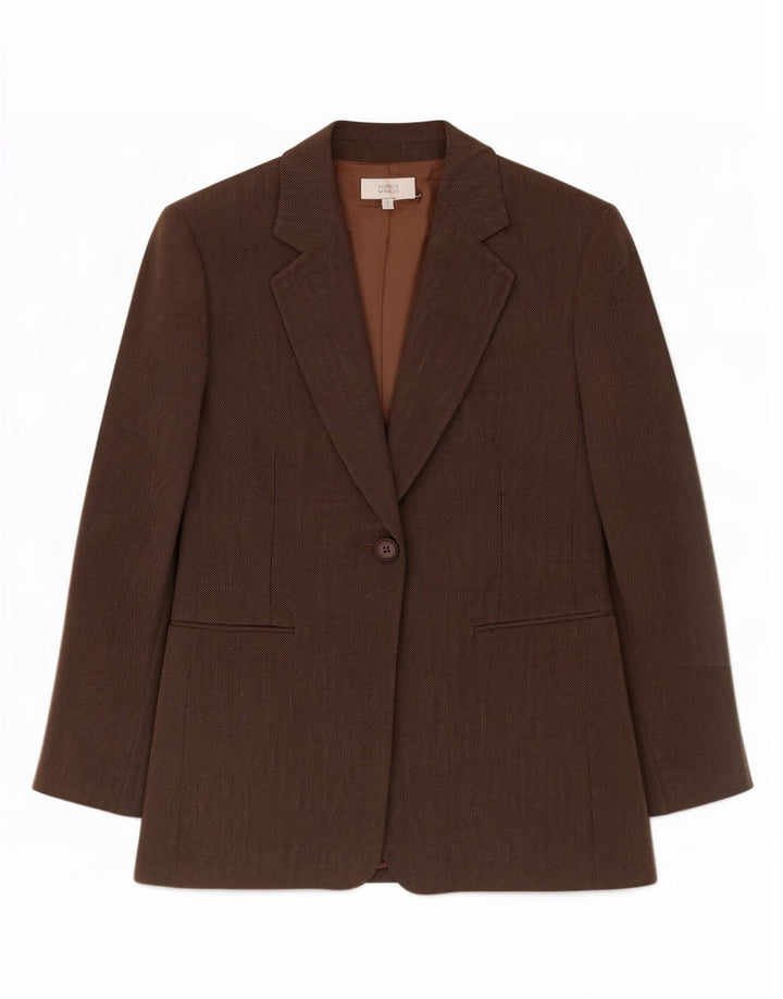 Marks & Spencer Womens 1 Button Blazer Jacket UK 14 Large Brown Viscose