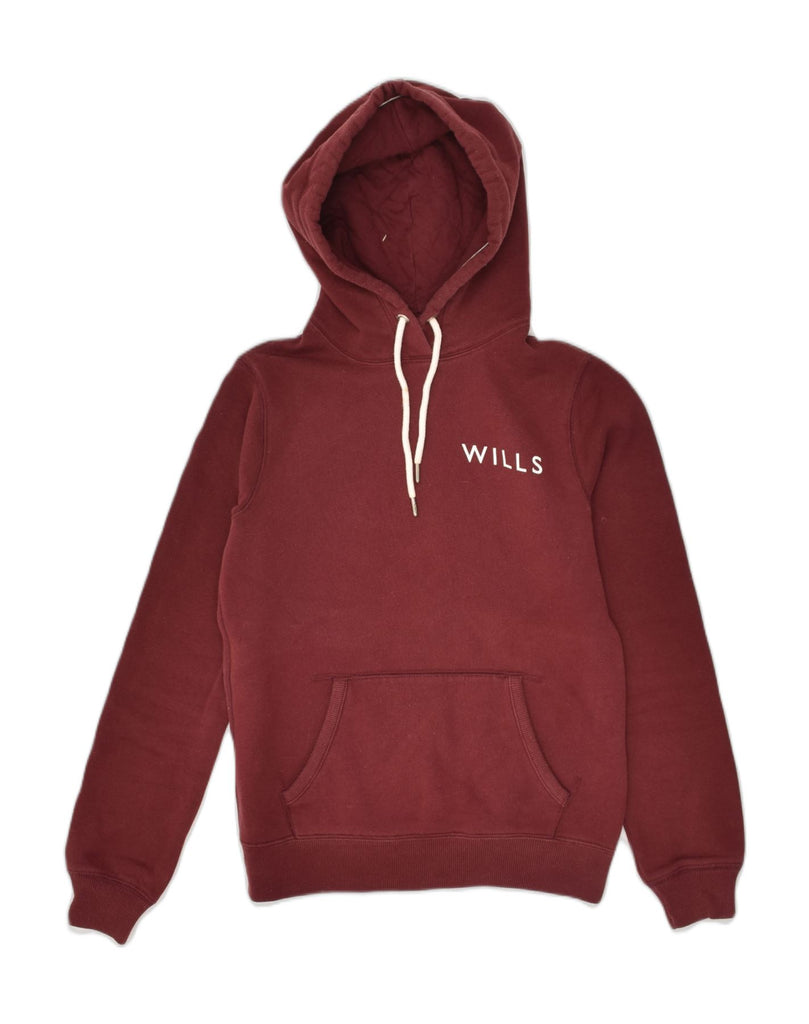 JACK WILLS Womens Graphic Hoodie Jumper UK 8 Small Burgundy Cotton | Vintage Jack Wills | Thrift | Second-Hand Jack Wills | Used Clothing | Messina Hembry 