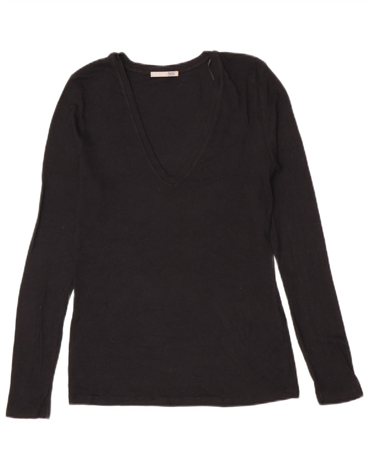 Zara Womens Top Long Sleeve UK 14 Large Black Modal