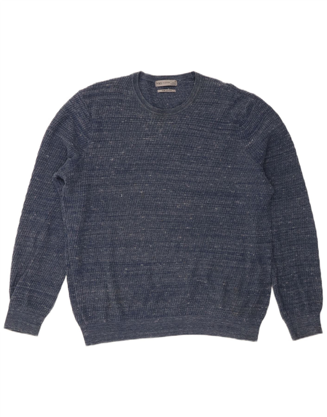 Marks & Spencer Mens Crew Neck Jumper Sweater XL Blue Flecked Cotton
