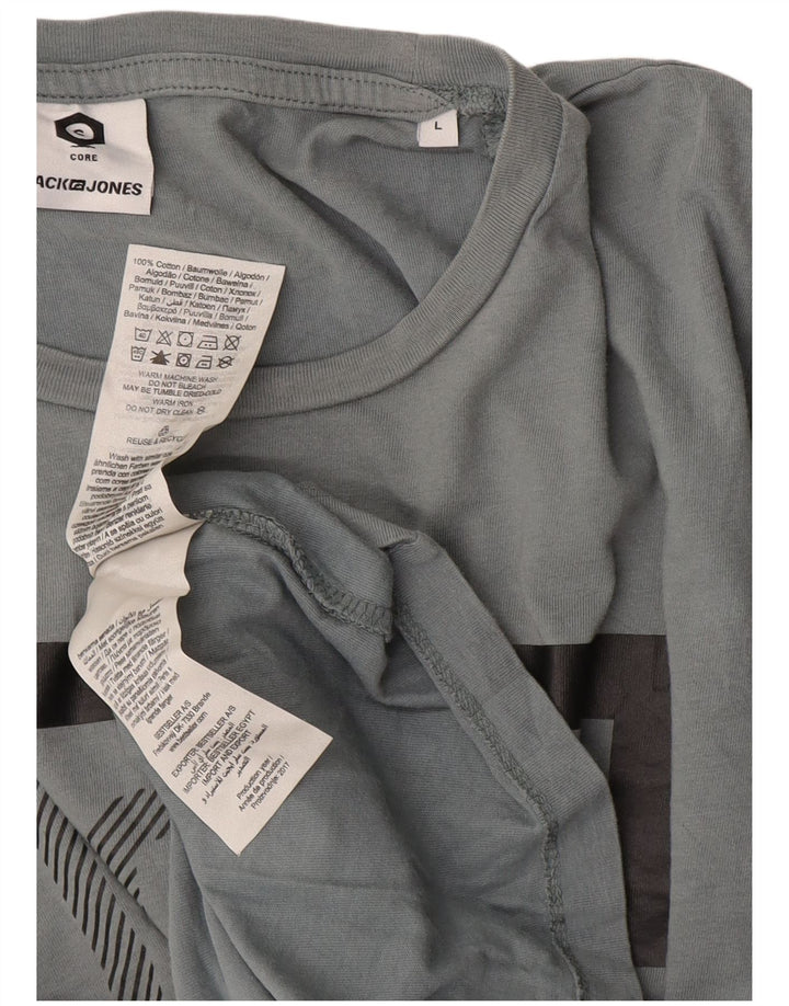 Jack & Jones Mens Graphic T-Shirt Top Large Grey Cotton