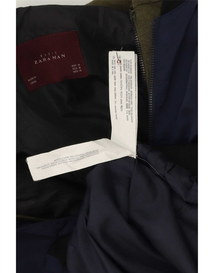 Zara Mens Hooded Bomber Jacket UK 38 Medium Navy Blue Colourblock Polyester