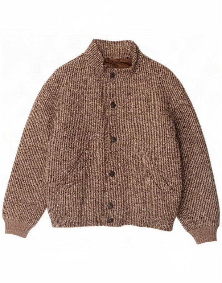 Vintage Mens Bomber Jacket IT 48 Medium Brown Flecked Virgin Wool