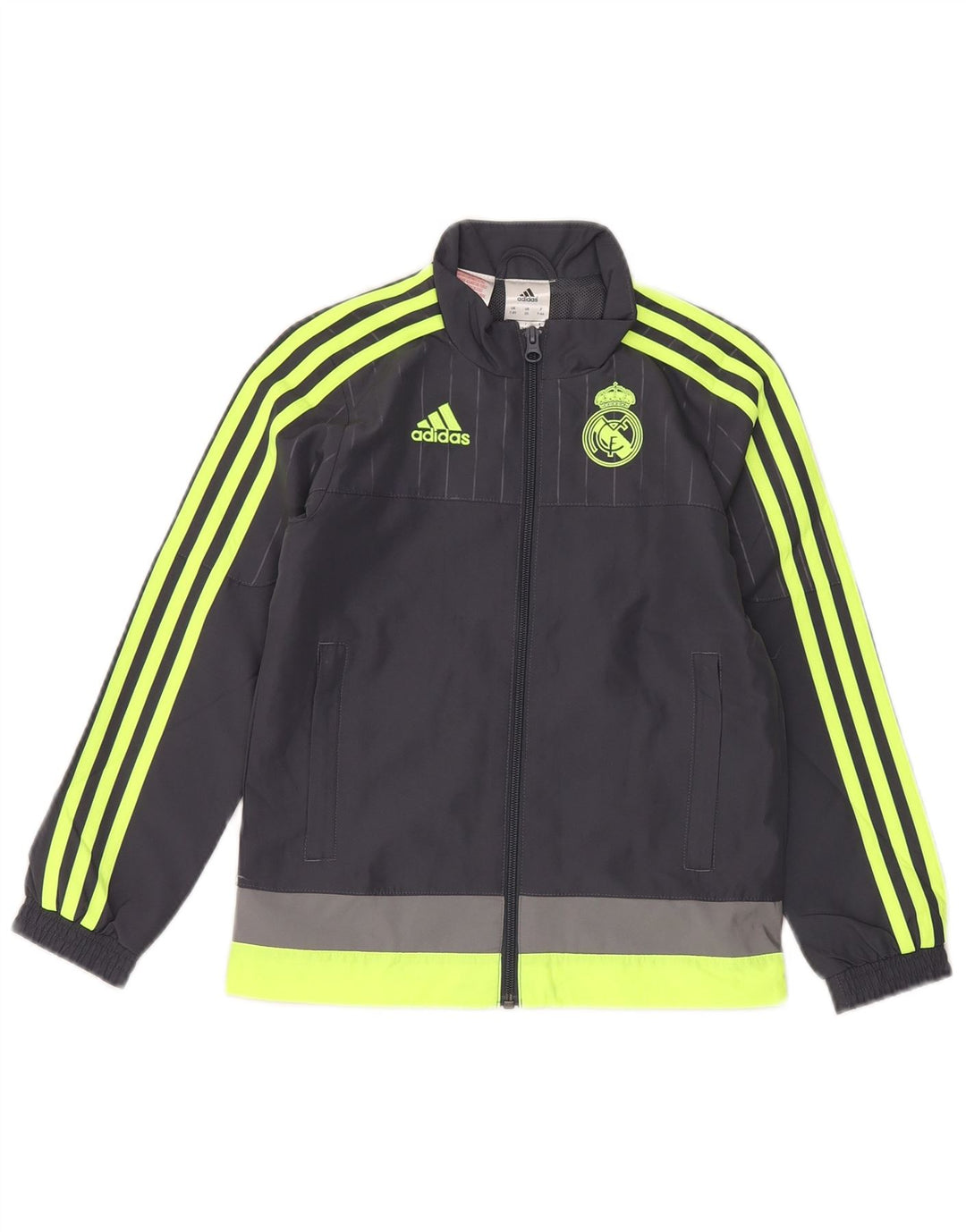 Adidas Boys Graphic Tracksuit Top Jacket 7-8 Years Grey Colourblock