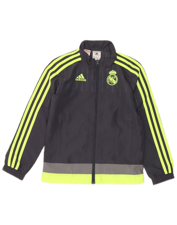 Adidas Boys Graphic Tracksuit Top Jacket 7-8 Years Grey Colourblock