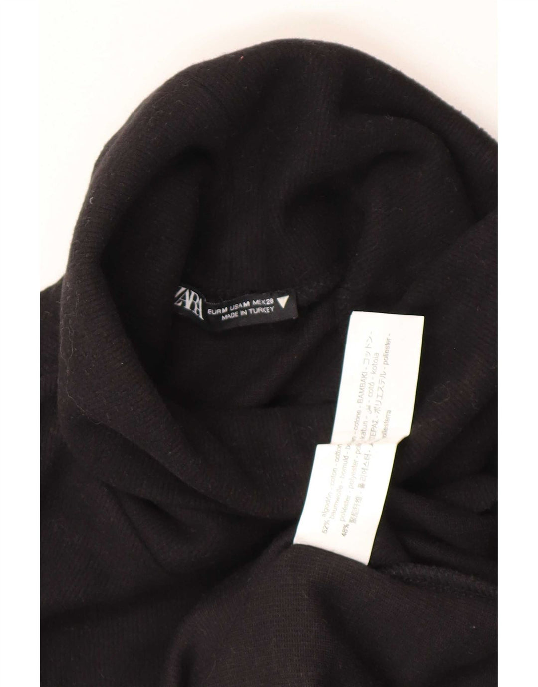 Zara Womens Roll Neck Vest Top UK 12 Medium Black Cotton