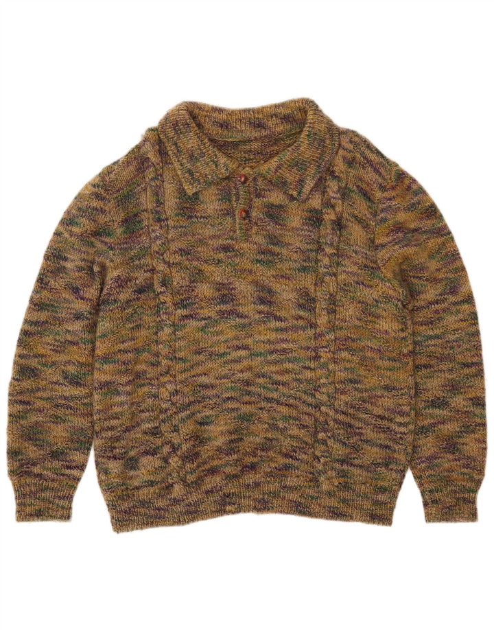 Vintage Mens Polo Neck Jumper Sweater Medium Green Flecked