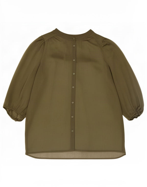 Marks & Spencer Womens See Through Shirt Blouse UK 14 Large Khaki