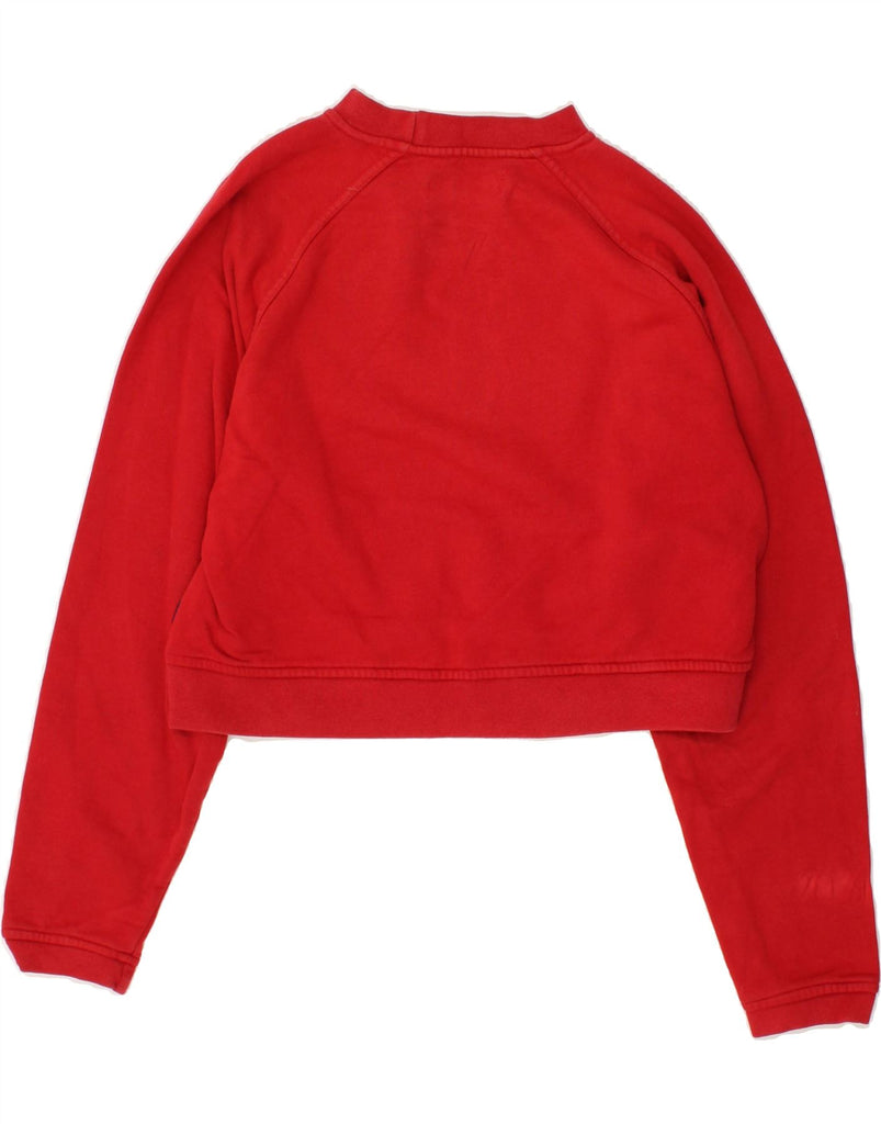 REEBOK Womens Graphic Crop Sweatshirt Jumper UK 14 Medium Red Cotton | Vintage Reebok | Thrift | Second-Hand Reebok | Used Clothing | Messina Hembry 