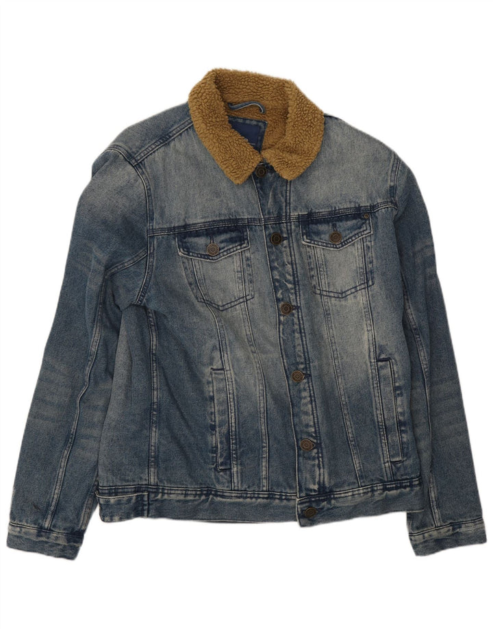 Blend Mens Denim Sherpa Jacket UK 40 Large Blue Cotton