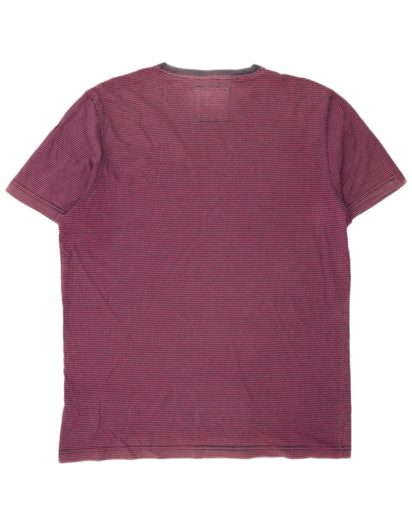 Crew Clothing Mens T-Shirt Top Large Burgundy Pinstripe Cotton