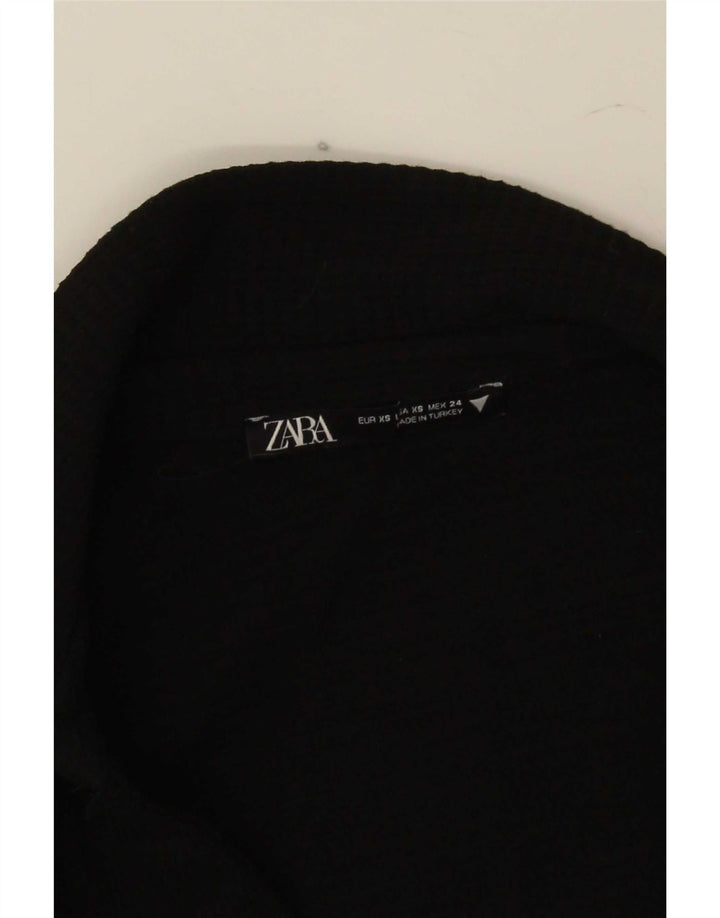 Zara Womens Long Sleeve Front Tie Crop Top UK 6 XS Black