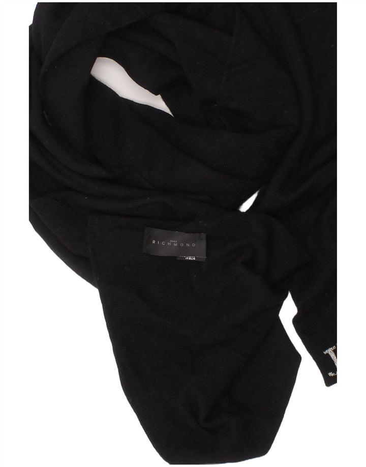 RICHMOND Mens Graphic Rectangle Scarf One Size Black Wool Classic