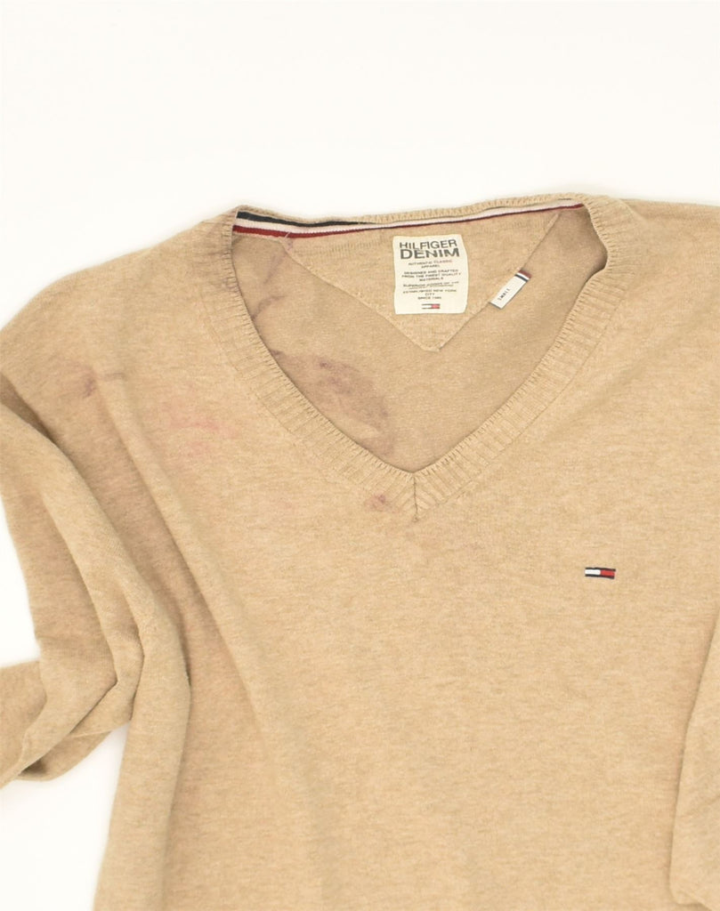 TOMMY HILFIGER Mens V-Neck Jumper Sweater Small Brown Cotton | Vintage Tommy Hilfiger | Thrift | Second-Hand Tommy Hilfiger | Used Clothing | Messina Hembry 