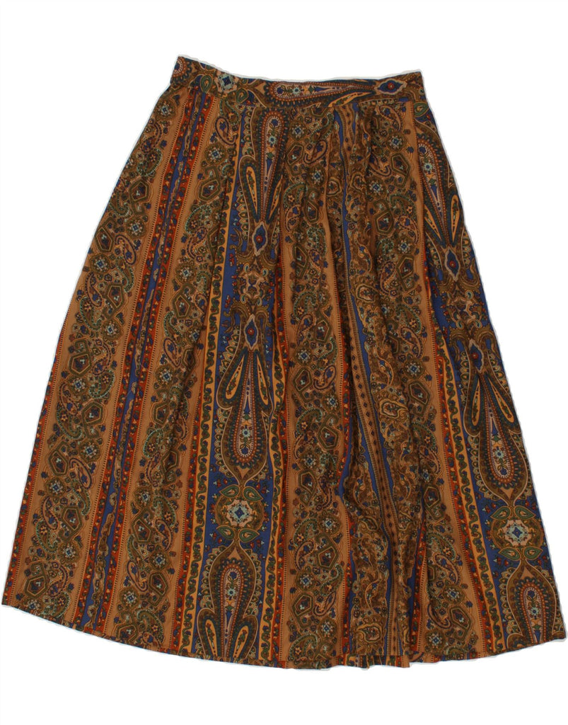 VINTAGE Womens A-Line Skirt UK 14 Medium W28 Brown Paisley Rayon Vintage Vintage and Second-Hand Vintage from Messina Hembry 