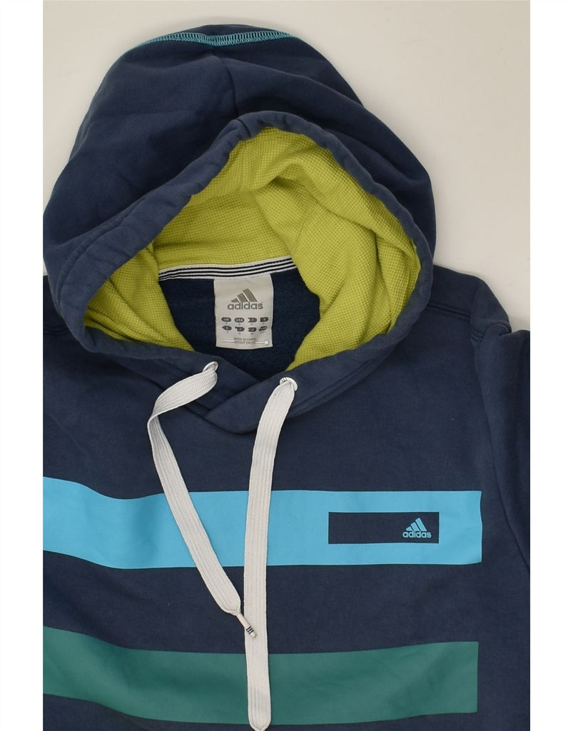 ADIDAS Mens Hoodie Jumper Small Navy Blue Striped Cotton | Vintage Adidas | Thrift | Second-Hand Adidas | Used Clothing | Messina Hembry 