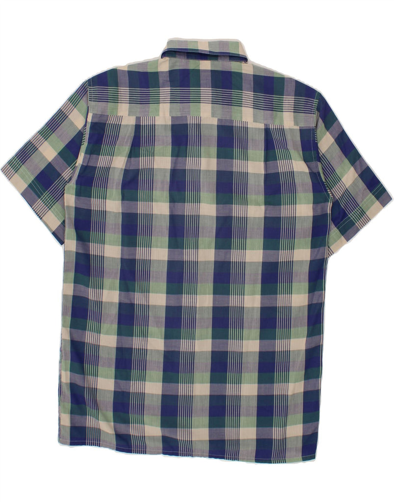 VAN HEUSEN Mens Short Sleeve Shirt Medium Blue Check Cotton Vintage Van Heusen and Second-Hand Van Heusen from Messina Hembry 