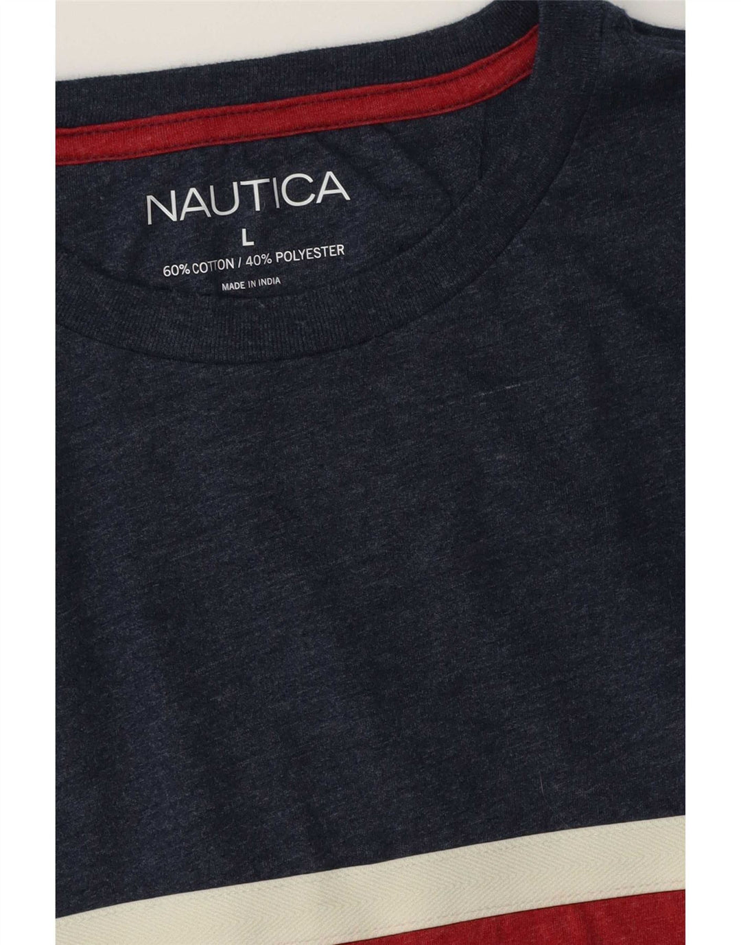 Nautica Mens Top Long Sleeve Large Navy Blue Colourblock Cotton