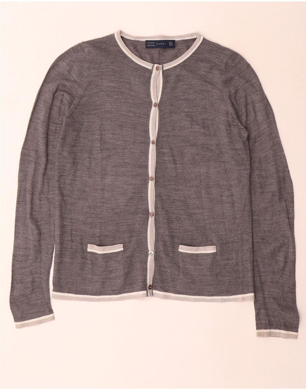 Zara Womens Cardigan Sweater UK 14 Medium Grey Acrylic