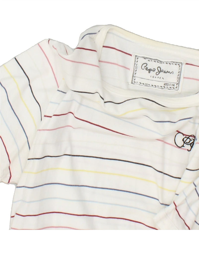 PEPE JEANS Mens T-Shirt Top Medium White Striped Cotton | Vintage PEPE Jeans | Thrift | Second-Hand PEPE Jeans | Used Clothing | Messina Hembry 