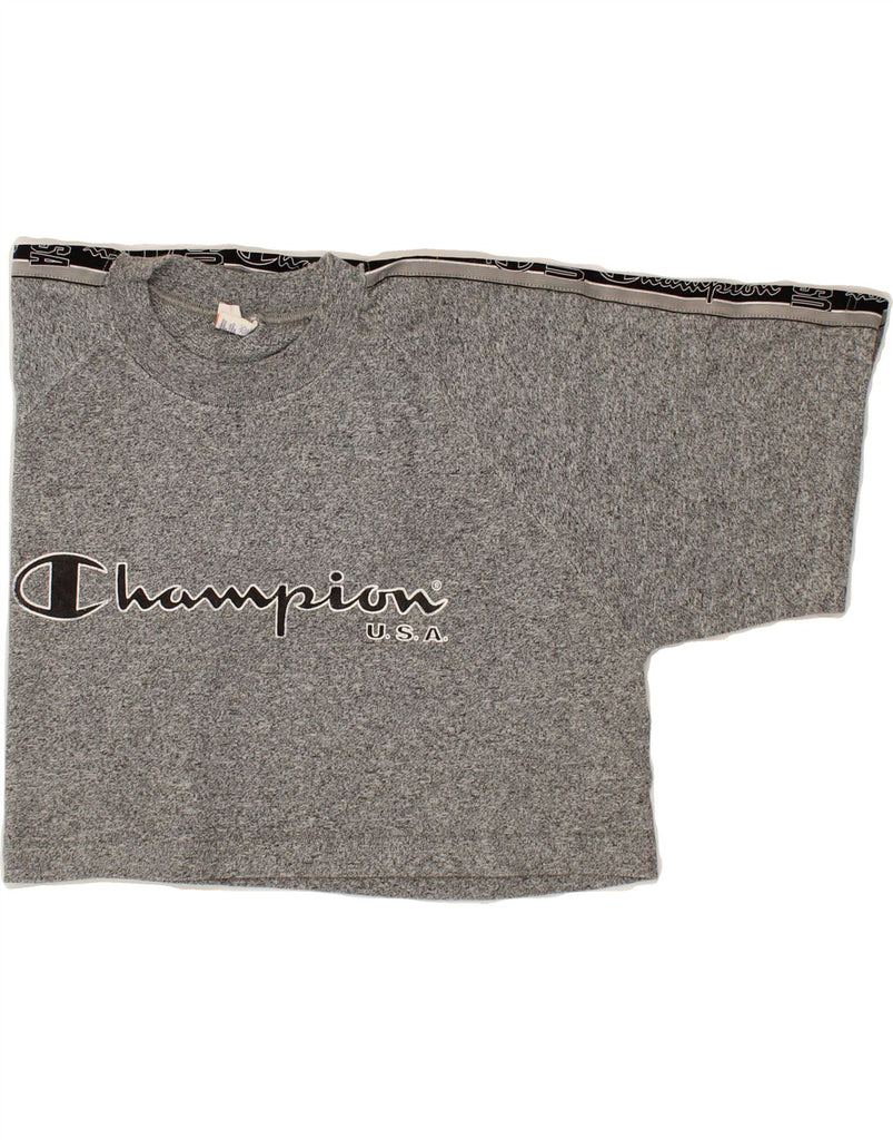 CHAMPION Womens Crop Graphic T-Shirt Top UK 14 Medium Grey Flecked Cotton Vintage Champion and Second-Hand Champion from Messina Hembry 