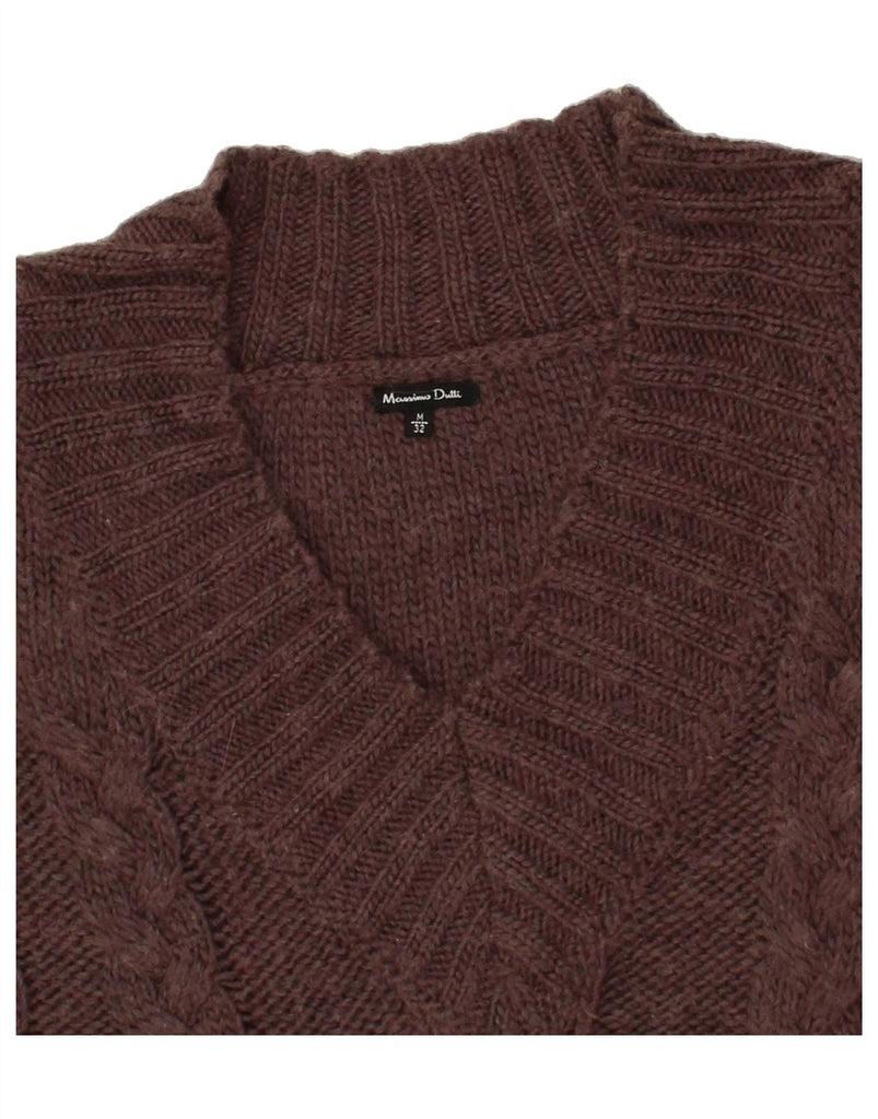 MASSIMO DUTTI Womens Short Sleeve V-Neck Jumper Sweater UK 14 Medium Brown Vintage Massimo Dutti and Second-Hand Massimo Dutti from Messina Hembry 