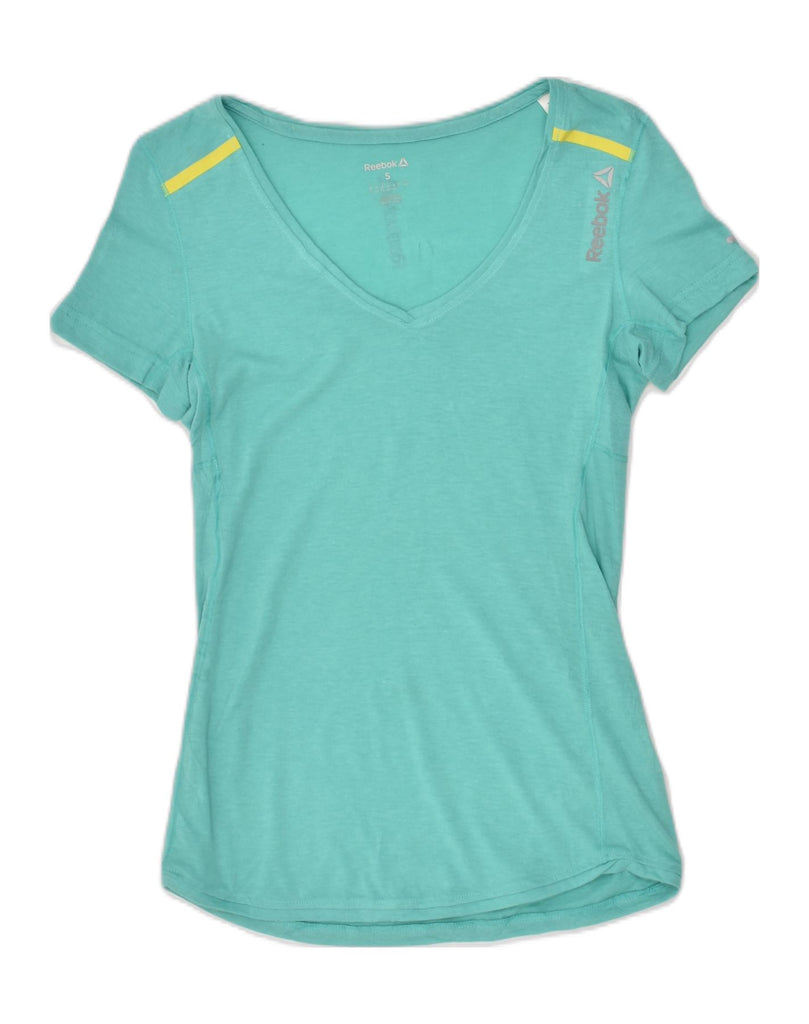 REEBOK Womens T-Shirt Top UK 8 Small Turquoise Polyester | Vintage Reebok | Thrift | Second-Hand Reebok | Used Clothing | Messina Hembry 