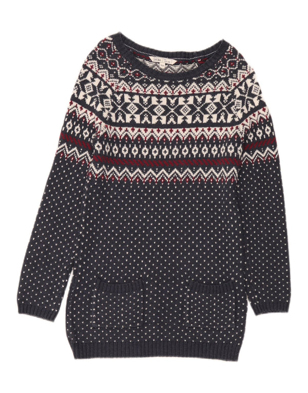 Fat Face Womens Oversized Jumper Dress UK 10 Small Navy Blue Fair Isle