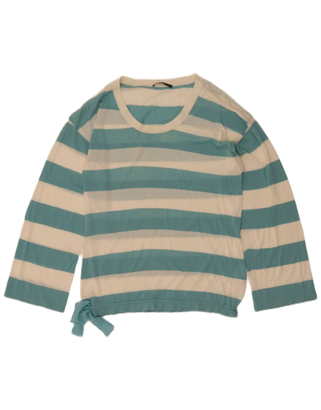 Hugo Boss Womens See Through Top Long Sleeve UK 10 Small Blue Striped