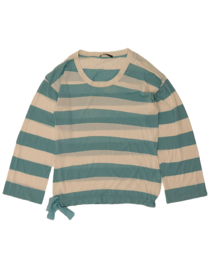 Hugo Boss Womens See Through Top Long Sleeve UK 10 Small Blue Striped