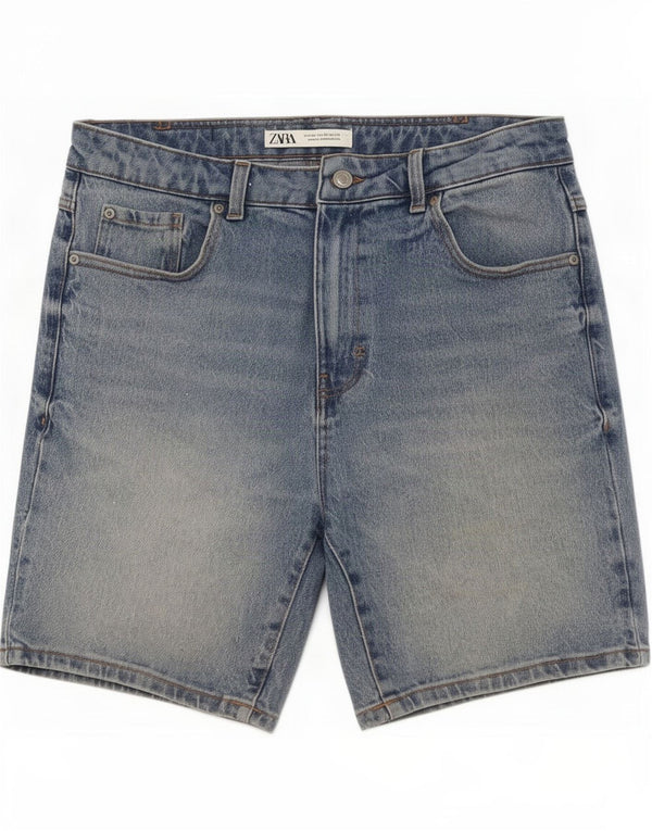 Zara Mens Denim Shorts EU 42 Large W32 Blue Cotton