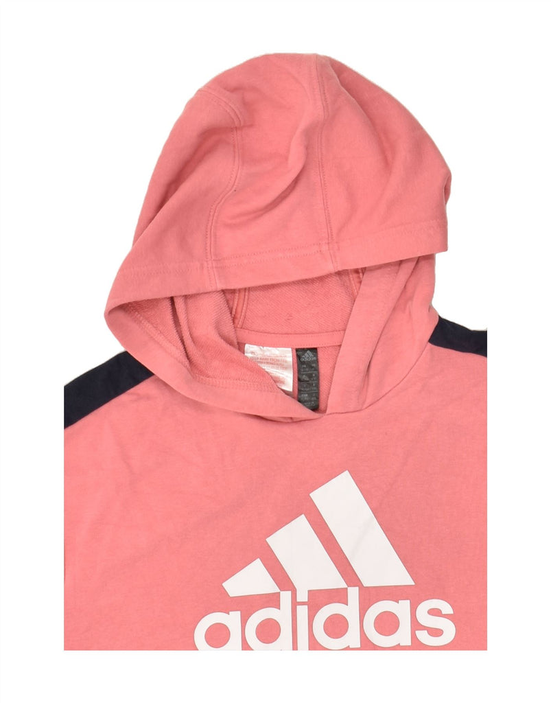 ADIDAS Girls Graphic Hoodie Jumper 14-15 Years Pink Colourblock Cotton | Vintage Adidas | Thrift | Second-Hand Adidas | Used Clothing | Messina Hembry 