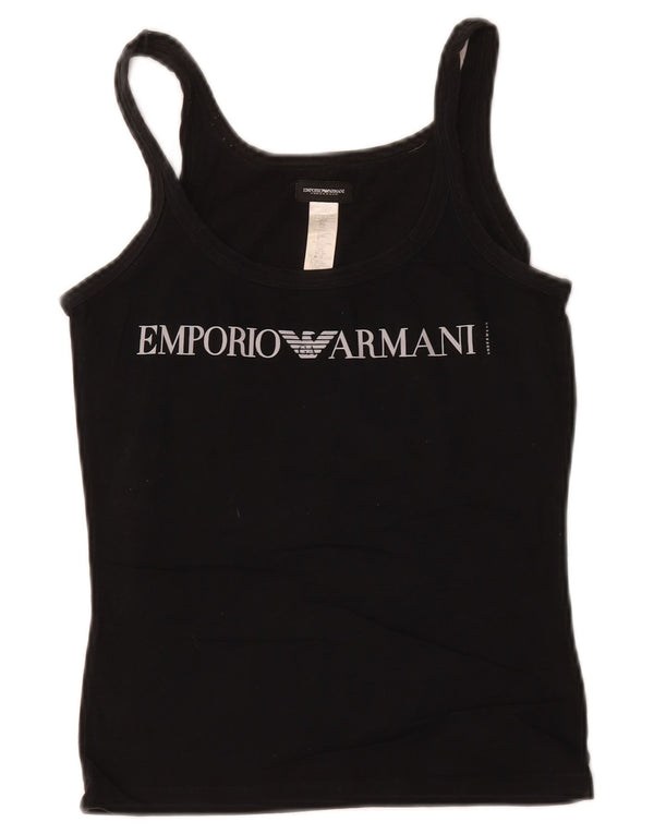 Emporio Armani Womens Graphic Vest Top UK 6 XS Black Cotton