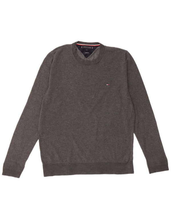 TOMMY HILFIGER Mens Crew Neck Jumper Sweater Medium Grey Cotton